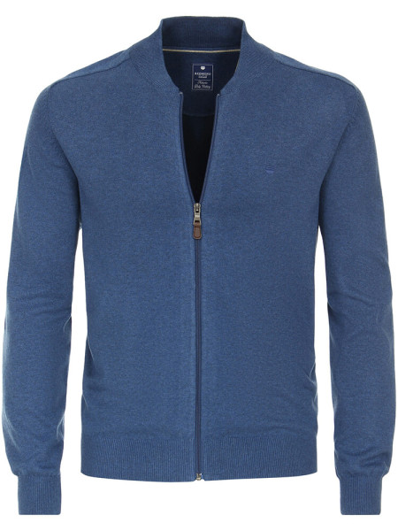 Redmond cardigan REGULAR FIT MELANGE medium blue with Stand-up collar collar in classic cut