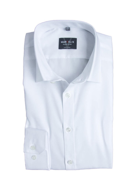 Marvelis shirt SUPER SLIM UNI POPELINE white with Kent collar in super slim cut