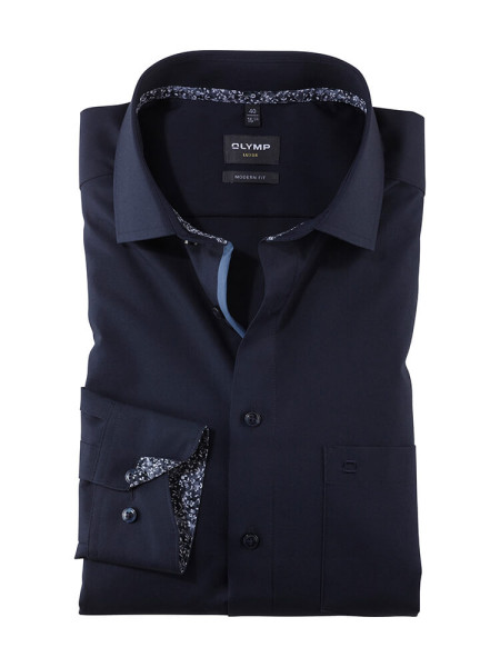 Olymp shirt LUXOR UNI POPELINE dark blue with Global Kent collar in modern cut