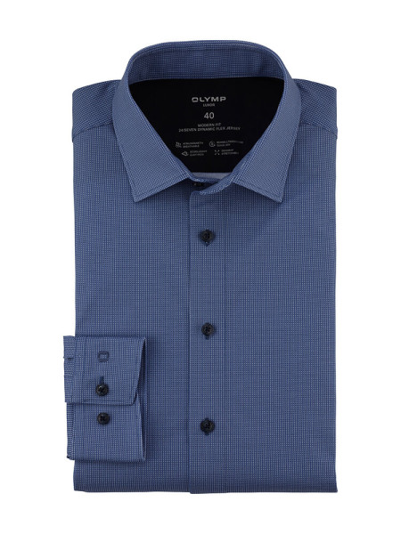 Olymp overhemd LUXOR modern fit JERSEY middelblauw met Nieuw Kent-kraag in moderne snit