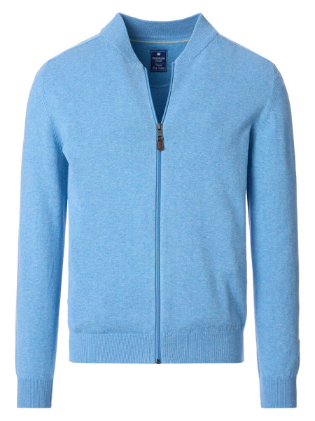 Redmond Cardigan COMFORT FIT MELANGE light blue with Stand-up collar collar in classic cut