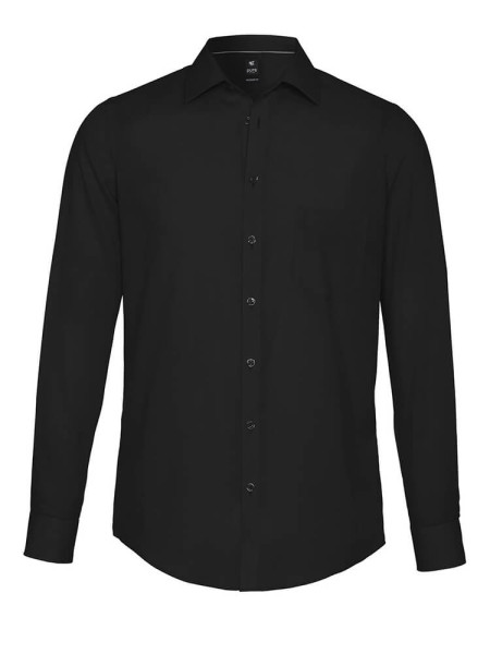 Pure shirt MODERN FIT UNI POPELINE black with Kent collar in modern cut