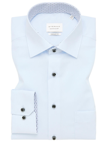 Eterna shirt COMFORT FIT UNI POPELINE light blue with Kent collar in classic cut