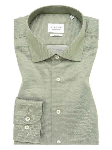 Chemise Eterna SLIM FIT STRUCTURE vert avec col Kent en coupe étroite