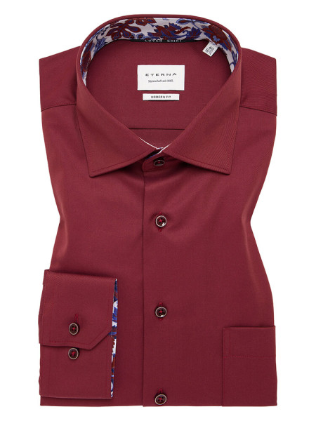 Eterna overhemd MODERN FIT TWILL donkerrood met Kentkraag in moderne snit