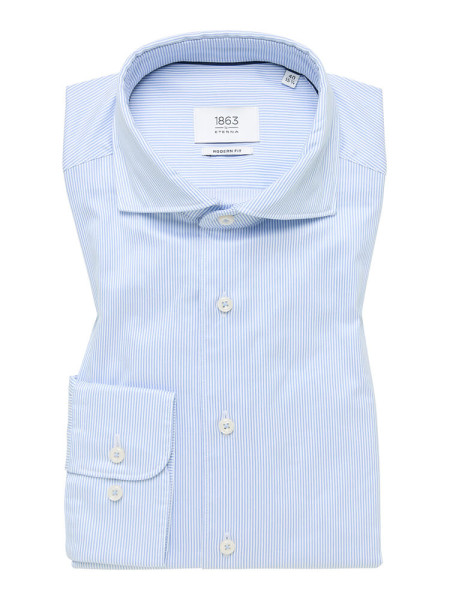 Chemise Eterna MODERN FIT TWILL BANDES bleu clair avec col Italien en coupe moderne