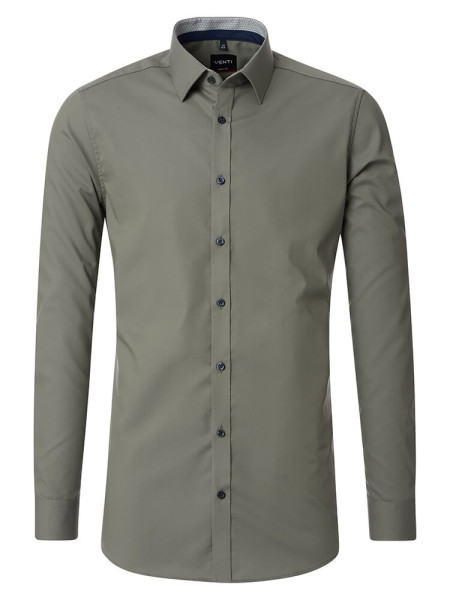 Venti shirt BODY FIT UNI STRETCH green with Kent collar in narrow cut