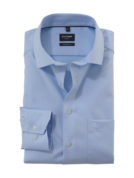 Chemise Olymp LUXOR modern fit FAUX UNI bleu clair avec col Global Kent en coupe moderne