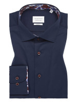 Chemise Eterna SLIM FIT TWILL bleu foncé avec col Kent en coupe étroite