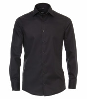 Venti shirt MODERN FIT UNI POPELINE black with Kent collar in modern cut