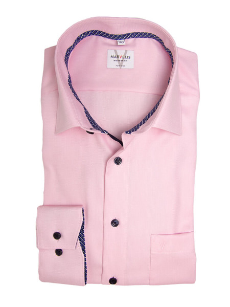 Chemise Marvelis MODERN FIT UNI POPELINE rose avec col Nouveau Kent en coupe moderne