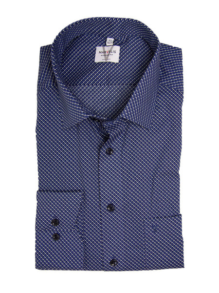 Chemise Marvelis MODERN FIT UNI POPELINE bleu foncé avec col Nouveau Kent en coupe moderne