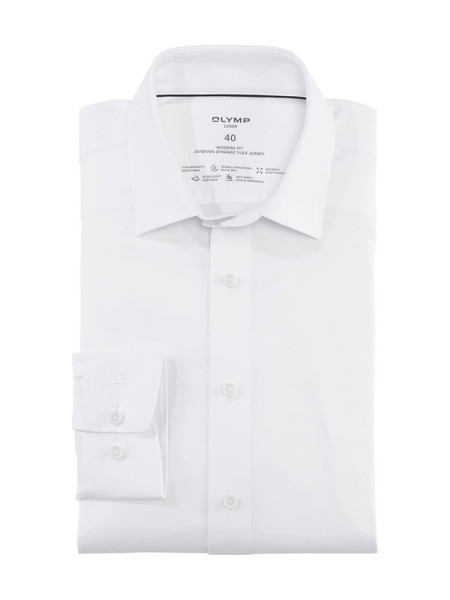 Olymp Hemd LUXOR modern fit JERSEY weiss mit New Kent Kragen in moderner Schnittform