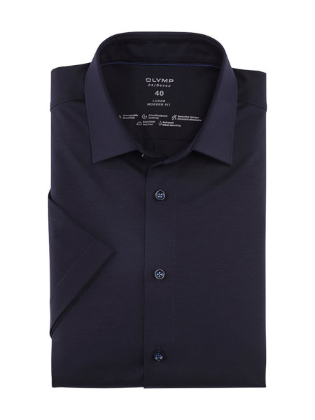 Olymp overhemd LUXOR modern fit JERSEY donkerblauw met Nieuw Kent-kraag in moderne snit