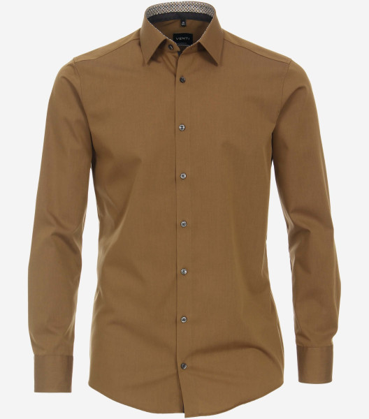 Chemise Venti MODERN FIT UNI POPELINE beige avec col Kent en coupe moderne