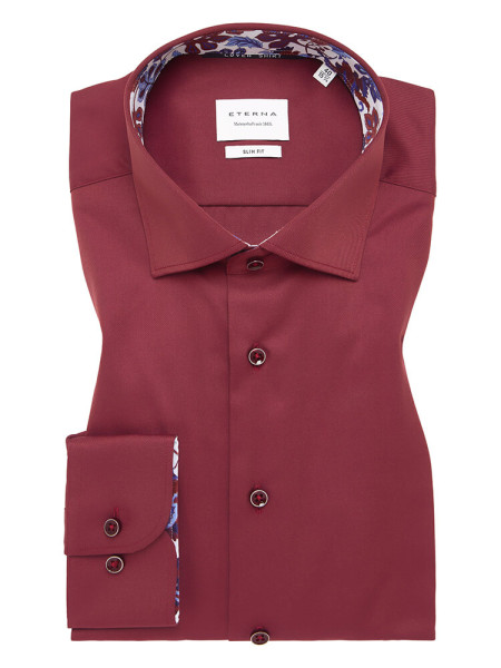 Chemise Eterna SLIM FIT TWILL rouge foncé avec col Kent en coupe étroite