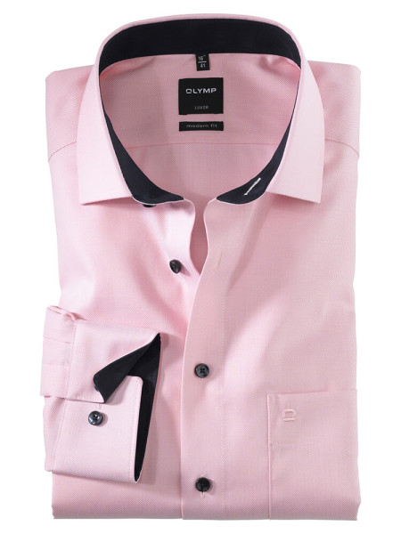 Chemise Olymp LUXOR NATTÉ rose avec col Global Kent en coupe moderne