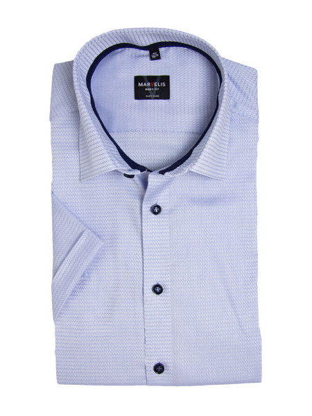 Marvelis shirt BODY FIT STRUCTURE light blue with New York Kent collar in narrow cut